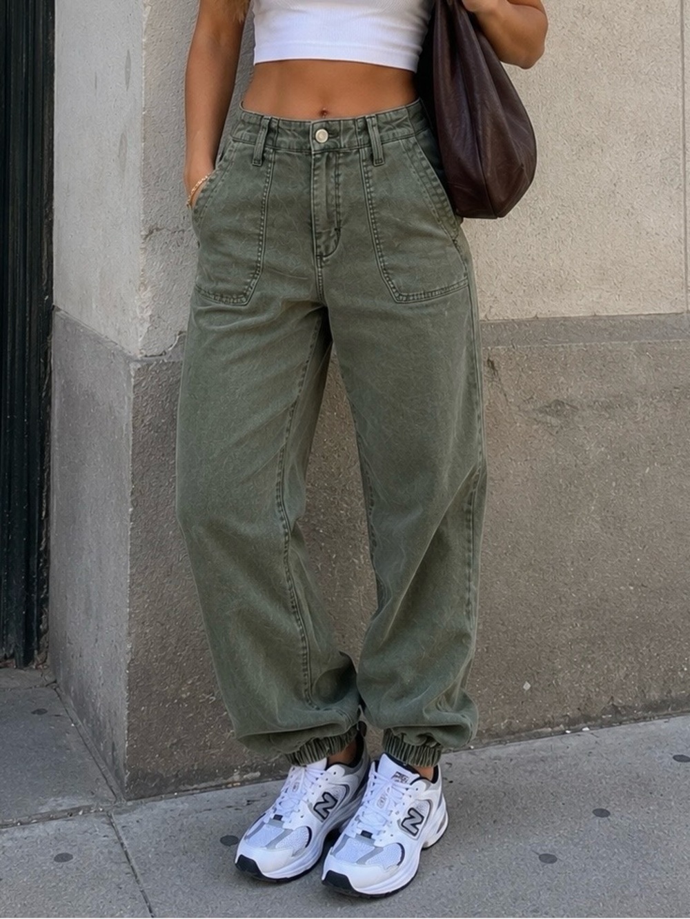PAIGE Olive Green High-Rise Boyfriend Cargo Jeans